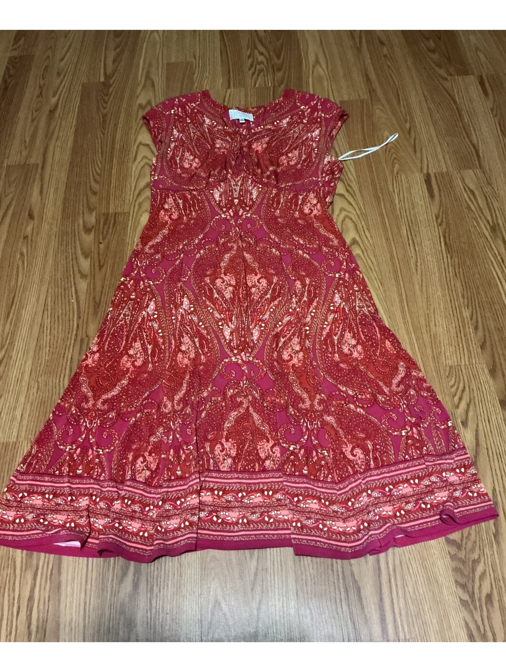 Kaspar Women's Red Paisley Print Dress with Rouched  Detail